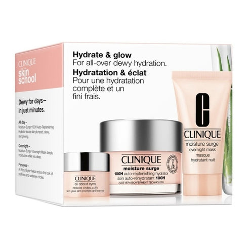 Clinique Hydrate & Glow Gift Set 50ml Moisture Surge 100H Hydrator + 30ml Moisture Surge Overnight Mask + 5ml All About Eyes Cream