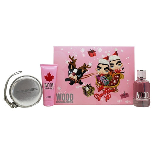 DSquared² Wood For Her X-mas21 Gift Set 100ml EDT + 100ml Shower Gel + Wallet