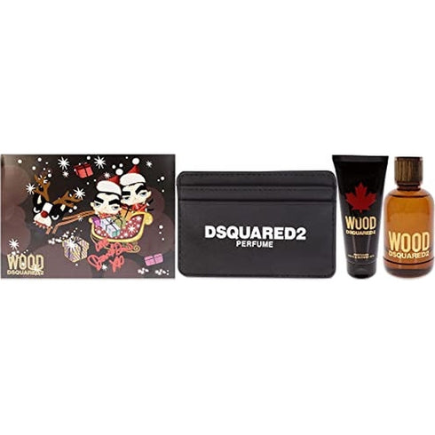 DSquared2 Wood For Him Gift Set 100ml EDT + 100ml Shower Gel + Pouch