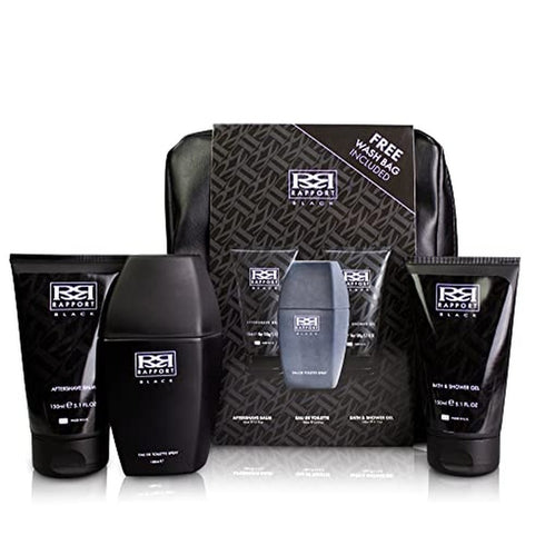 Dana Rapport Black Gift Set 100ml EDT + 150ml Aftershave Balm + 150ml Shower Gel + Wash Bag