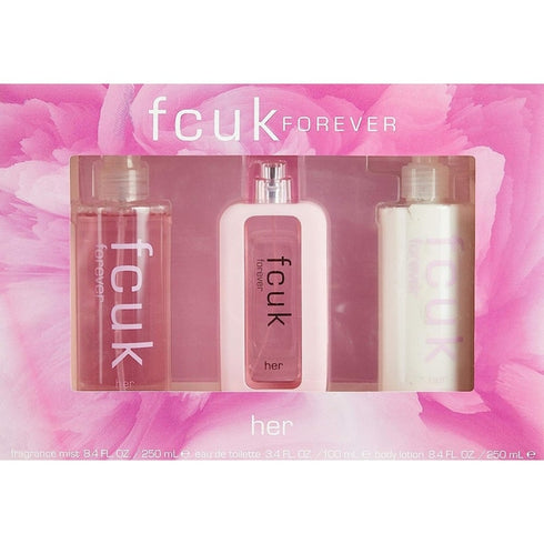 FCUK Forever Her Gift Set 100ml Eau De Toilette + 250ml Fragrance Mist + 250ml Body Lotion