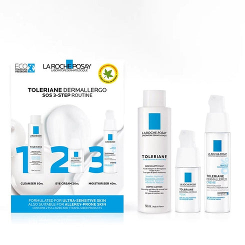 La Roche-Posay Toleriane Dermallergo 3 Step Kit 50ml Toleriane Dermo-Cleanser + 20ml Toleriane Dermallergo Soothing Eye Cream + 40ml Toleriane Dermallergo Soothing Cream