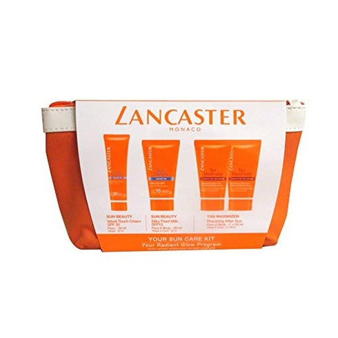 Lancaster Sun Care Giftset 50ml Silky Fluid Milk SPF15 + 30ml Sun Beauty Velvet Face Cream SPF30 + 2 x 50ml After Sun Tan Maximizer + Pouch