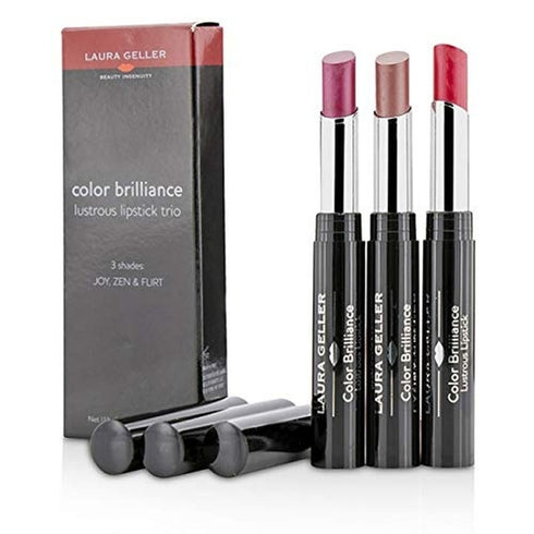 Laura Geller Color Brilliance Lustrous Lipstick Set 3 x 1.8g Lipsticks (This set includes:
1 x 1.8g Joy Lipstick
1 x 1.8g Zen Lipstick
1 x 1.8g Flirt Lipstick)