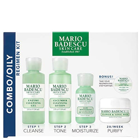 Mario Badescu Combination/Oily Regimen Gift Set 59ml Enzyme Cleansing Gel + 59ml Cucumber Cleansing Lotion + 29ml Aloe Moisturizer SPF15 + 14g Flower & Tonic Mask