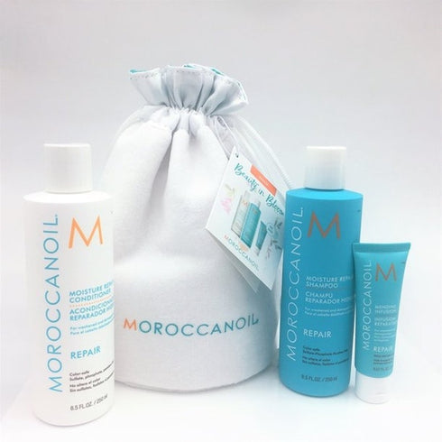Moroccanoil Beauty In Bloom Moisture Repair Gift Set 250ml Shampoo + 250ml Conditioner + 20ml Mending Infusion + Bag