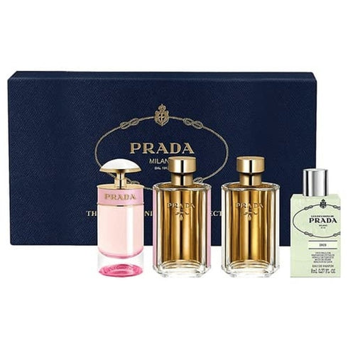 Prada Miniatures Set for Women 9ml Prada La Femme EDP + 9ml La Femme L?Eau EDT + 8ml Infusion D'Iris EDP + 7ml Candy Florale EDT