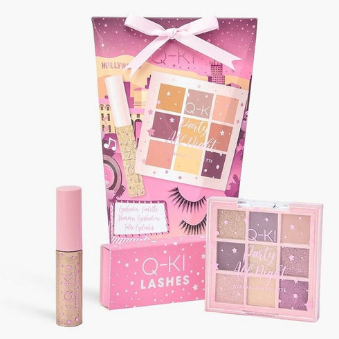 Q-KI Party All Night Gift Set Eco Packaging False Eyelashes + 1g Lash Glue + 9 x 1g Eyeshadow Palette + 6.5ml Shimmer Eyeshadow