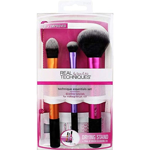 Real Techniques Travel Essentials Gift Set 3 x Brushes + Case