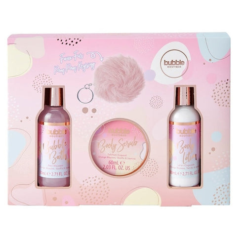 Style & Grace Bubble Boutique Keyring Gift Set 80ml Bubble Bath + 80ml Body Lotion + 80ml Body Scrub + Fluffy Keyring