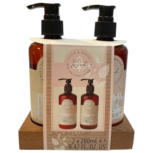 Style & Grace Kind Hand Wash Gift Set 280ml Hand Wash + 280ml Hand Lotion + Pine Tray