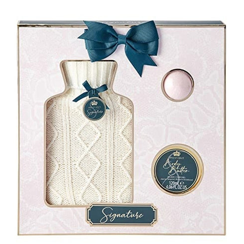 Style & Grace Signature Hot Water Bottle Home Comfort Bath Gift Set - 3 Pieces (This bath set contains:
1 x 120ml Body Butter
1 x 50g Bath Fizzer
1 x Hot Water Bottle & Cover)