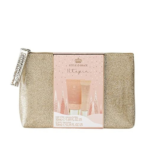 Style & Grace Utopia Glitter Bag Gift Set 50ml Hand Cream + 10ml Lip Gloss + Glitter Bag