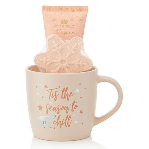 Style & Grace Utopia Mug Gift Set 70ml Body Lotion + 50g Bath Fizzer + Ceramic Mug