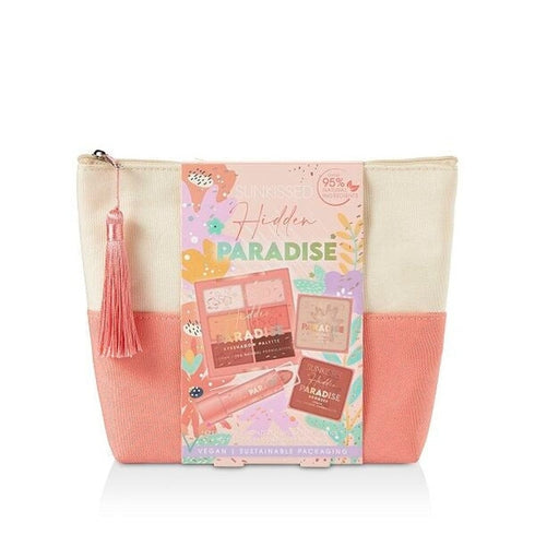 Sunkissed Hidden Paradise Gift Set 5 Pieces (This gift set contains:
4g Highlighter
4g Bronzer
8.4g Eyeshadow Palette
3.3g Lipstick
Cosmetic Bag)