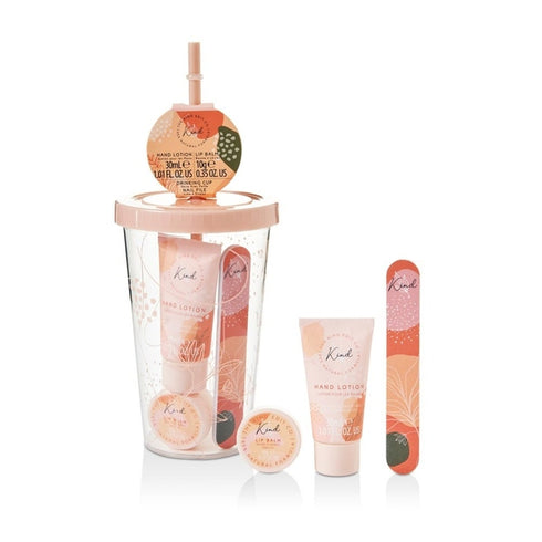 The Kind Edit Co. Kind Drinking Cup Gift Set 30ml Hand Lotion + 10g Lip Balm + Nail File + Drinking Cup With Straw