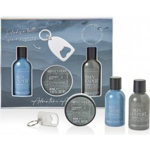 The Kind Edit Co. Skin Expert Mini Grooming Gift Set 100ml Shower Gel + 100ml Shampoo + 50ml Aftershave Balm + Bottle Opener Keyring