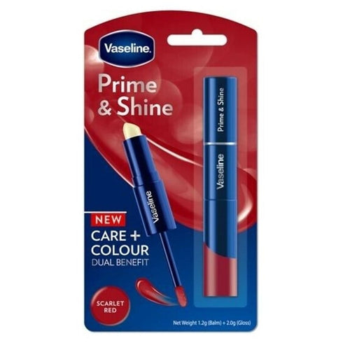 Vaseline Prime & Shine 2-in-1 Lip Balm and Coloured Lip Gloss 3.2ml - Scarlet