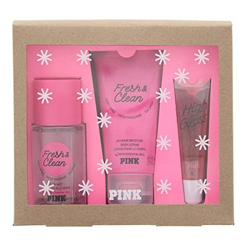 Victoria's Secret Pink Fresh & Clean Gift Set 75ml Body Mist + 75ml Body Lotion + 13ml Lip Oil