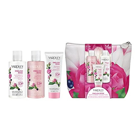 Yardley English Rose Gift Set 100ml Body Wash + 100ml Body Lotion + 50ml Hand Cream + Bag